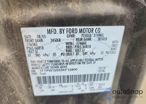 2005 Ford F150 Supercrew from USA, damaged, VIN 1FTPW12555KF12800